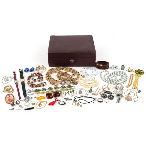 3380 - Antique and later jewellery, some silver, including pair of micro mosaic earrings, cufflinks, Bakeli... 