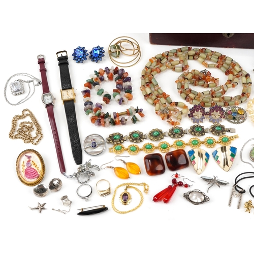 3380 - Antique and later jewellery, some silver, including pair of micro mosaic earrings, cufflinks, Bakeli... 