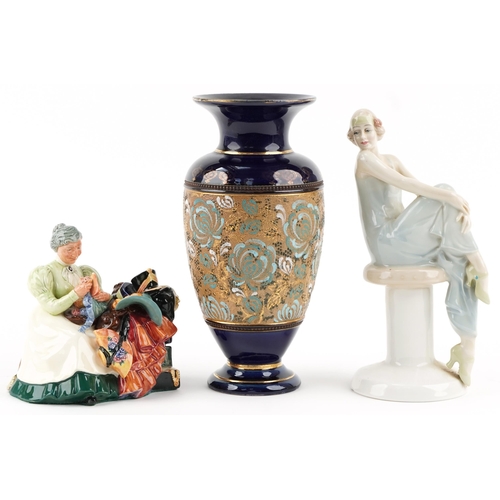 509 - Two Royal Doulton figures and a Royal Doulton Slaters stoneware vase - The Wardrobe Mistress HN2145 ... 