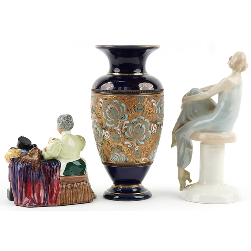 509 - Two Royal Doulton figures and a Royal Doulton Slaters stoneware vase - The Wardrobe Mistress HN2145 ... 