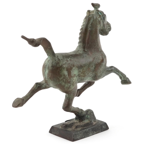 1157 - Chinese patinated bronze study of a Tang horse, 19cm in length