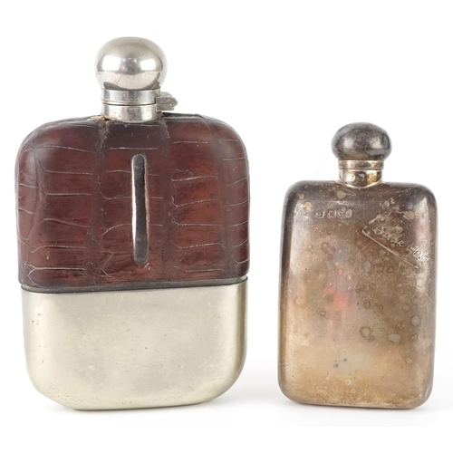 422 - Silver hip flask, London 1862, by Robert Pringle & Sons, later inscribed, approximately 13cm high, t... 