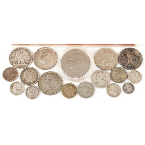 2118 - USA coinage including a bi-centennial 1776-1976 set, silver half dollars and a Liberty 1972 Eisenhow... 