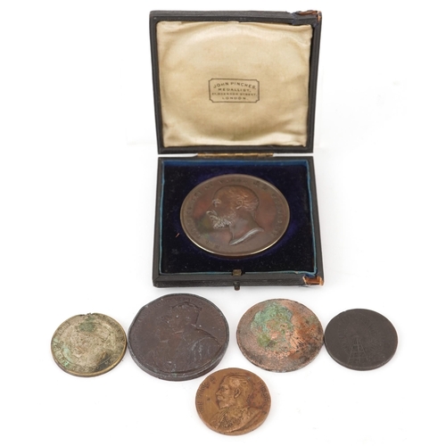 2164 - 19th century and later coronation and commemorative medallions including a large boxed bronze medall... 