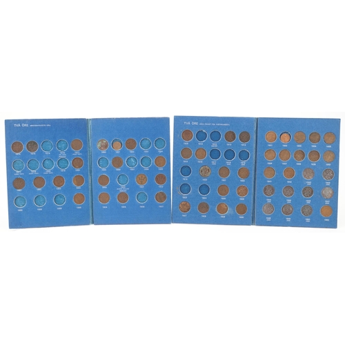 2172 - Two blue Swedish coin albums containing 19th century and later coins