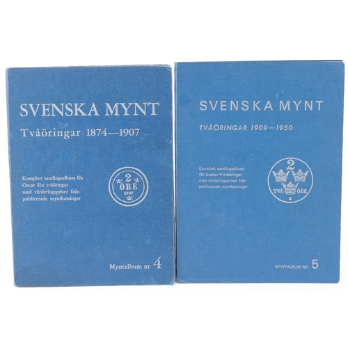 2172 - Two blue Swedish coin albums containing 19th century and later coins