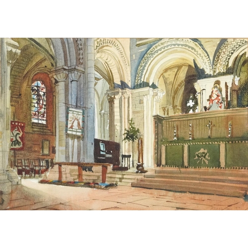 3550 - Rupert Cordeux- San Maria Venice, two church interiors Ramsey Abbey, three watercolours, mounted, fr... 