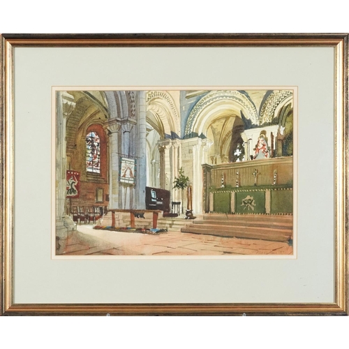 3550 - Rupert Cordeux- San Maria Venice, two church interiors Ramsey Abbey, three watercolours, mounted, fr... 