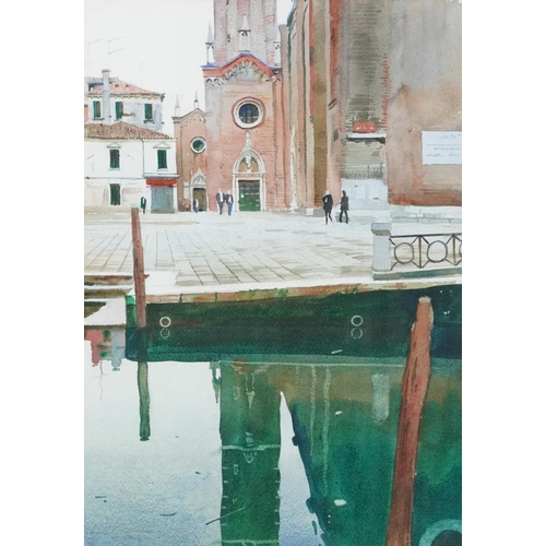 3550 - Rupert Cordeux- San Maria Venice, two church interiors Ramsey Abbey, three watercolours, mounted, fr... 