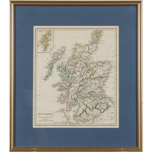 2472 - J. C. Russell - Map of Scotland, coloured engraving, framed and glazed, 25cm x 22cm, together with a... 