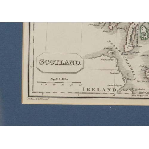 2472 - J. C. Russell - Map of Scotland, coloured engraving, framed and glazed, 25cm x 22cm, together with a... 