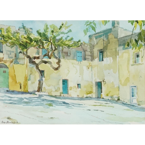 3517 - Peter Berrisford - Italian street, early 20th century watercolour on paper, framed and glazed, 35cm ... 