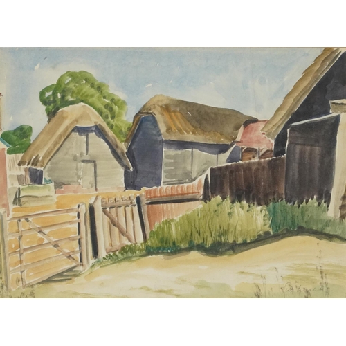 3520 - Guy Seymour Warre Malet (1900-1973) - Farm buildings, mid 20th century watercolour on paper, framed ... 