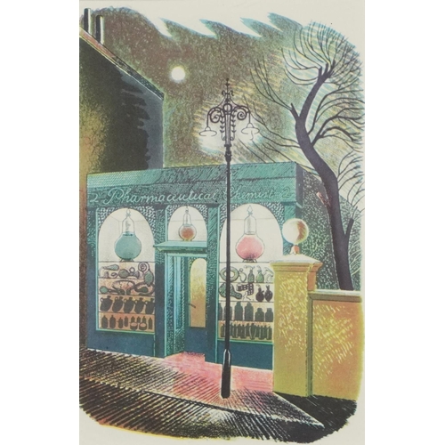 3580 - Eric Ravilious - Chemists at Night, 1938, offset lithograph, 16cm x 10.5cm