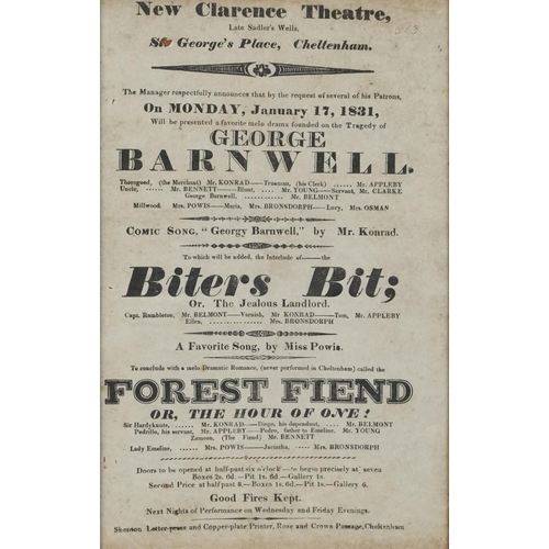 2473 - New Clarence Theatre, Late Sadler's Wells, St Georges Place, Cheltenham, 19th century advertising po... 