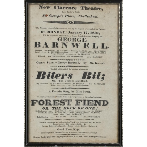 2473 - New Clarence Theatre, Late Sadler's Wells, St Georges Place, Cheltenham, 19th century advertising po... 