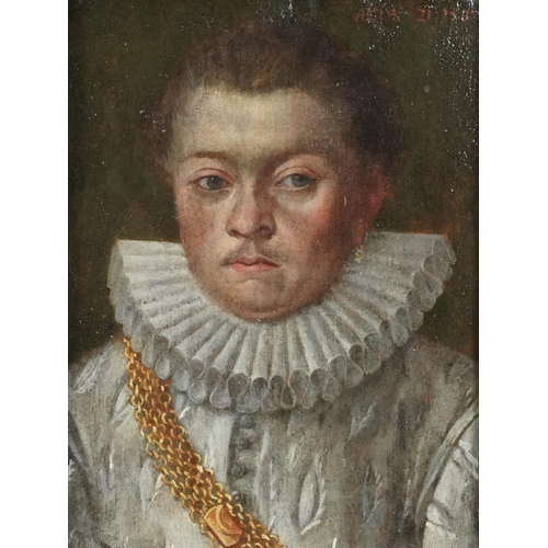 3560 - Half length portrait of a man, late 19th century oil on board, within ebonised frame, 12cm x 9cm