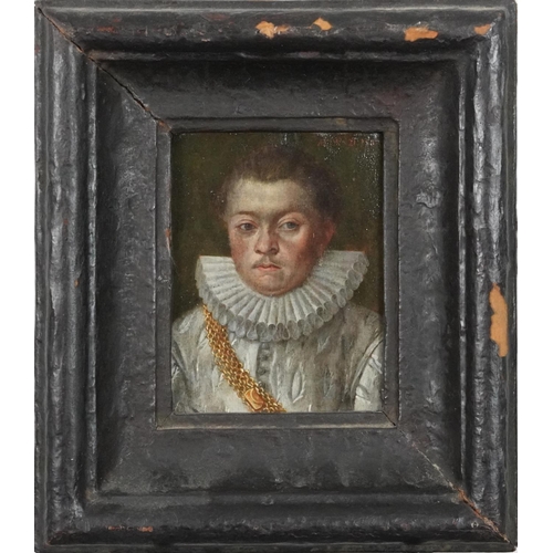 3560 - Half length portrait of a man, late 19th century oil on board, within ebonised frame, 12cm x 9cm