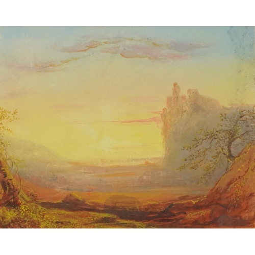 3514 - After J. M. W. Turner - Sunset landscape, 20th century watercolour on paper, framed and glazed, 24cm... 