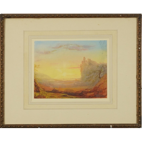 3514 - After J. M. W. Turner - Sunset landscape, 20th century watercolour on paper, framed and glazed, 24cm... 