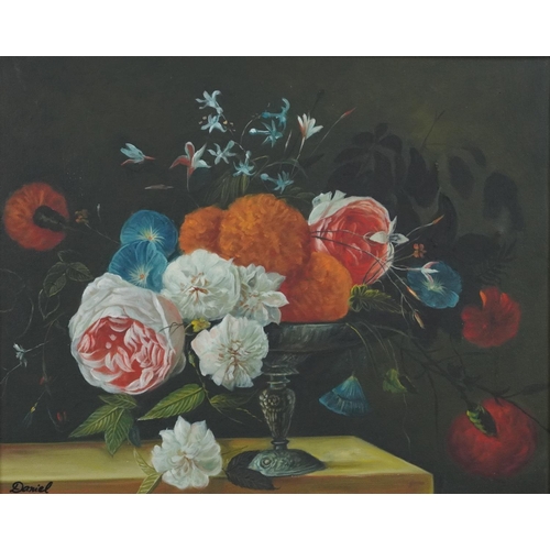 3539 - Daniel - Still life flowers in a vase, oil on canvas, framed, 50cm x 40cm