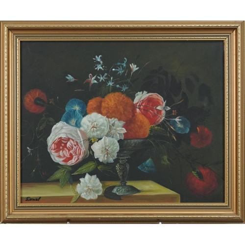 3539 - Daniel - Still life flowers in a vase, oil on canvas, framed, 50cm x 40cm