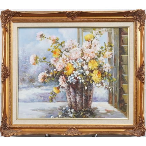 3540 - Morgan - Still life flowers in a vase, oil on canvas, framed, 50cm x 40cm