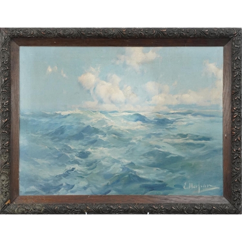 3525 - Eliseo Meifren Roig (1859-1940) - Study of the Sea, late 19th century oil on canvas, framed, 74cm x ... 