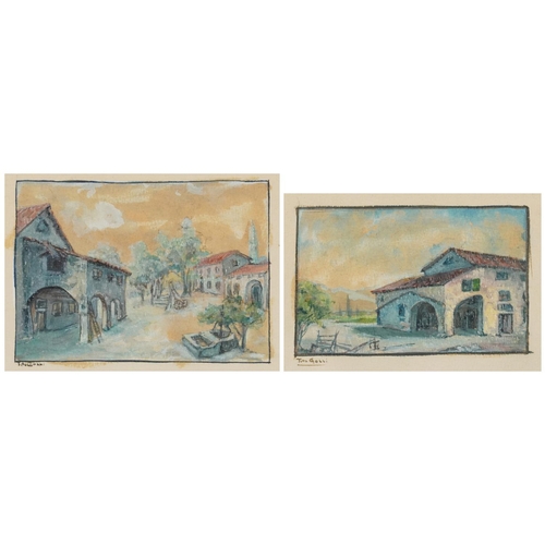 3562 - Tito Gobbi - Italian village scenes, a pair of mid 20th century mixed media landscapes, each signed,... 