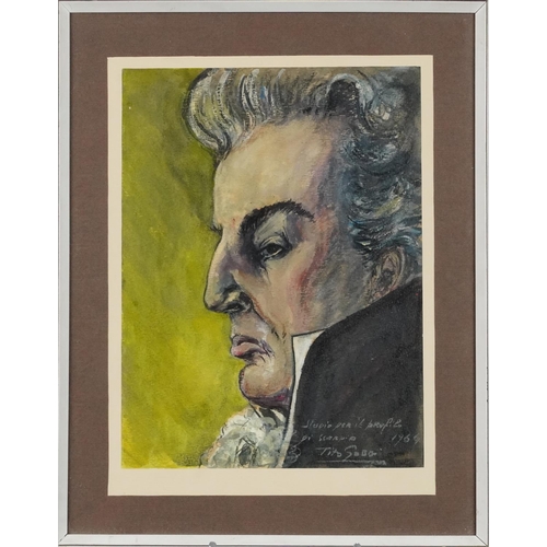 3611 - Tito Gobbi - Self portrait as Scarpia, mid 20th century Italian mixed media on paper, framed and gla... 