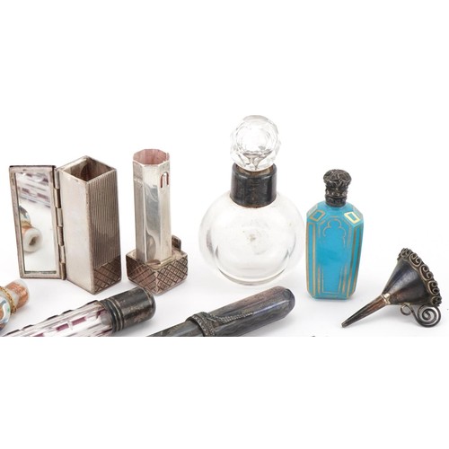 8 - Antique and later objects including Victorian glass scent bottles with silver mounts, Italian Veneti... 