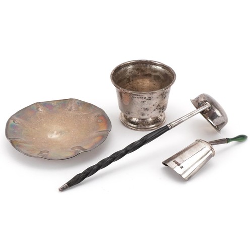 456 - Victorian and later silver including Arts & Crafts style circular dish, caddy spoon in the form of a... 