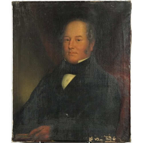 3526 - Portrait of a gentleman, 19th century British school oil on canvas, unframed, 78cm x 65cm