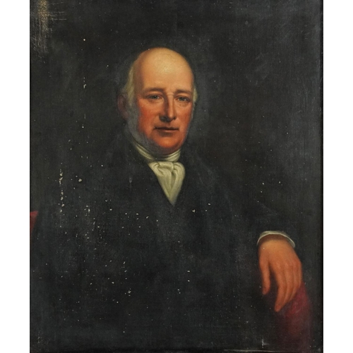 3527 - Portrait of a gentleman, 19th century British school oil on canvas, unframed, 77cm x 64cm