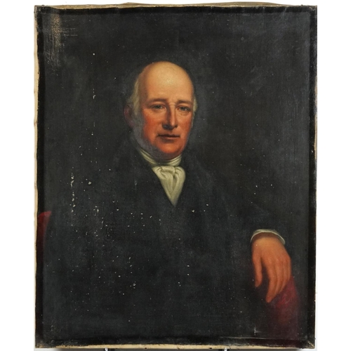 3527 - Portrait of a gentleman, 19th century British school oil on canvas, unframed, 77cm x 64cm