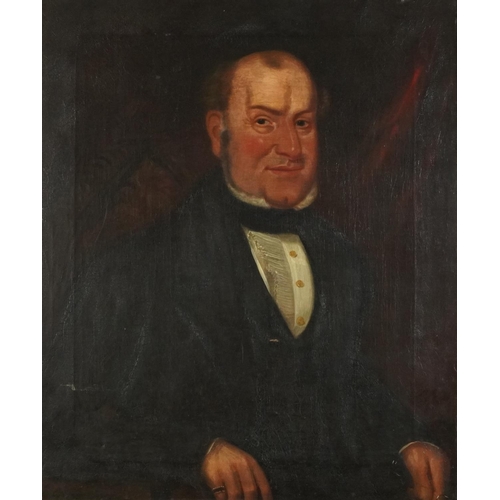 3447 - Portrait of a gentleman, 19th century British school oil on canvas, bearing label verso, Thomas Grim... 