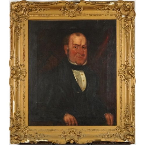 3447 - Portrait of a gentleman, 19th century British school oil on canvas, bearing label verso, Thomas Grim... 