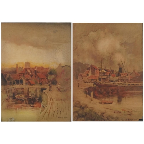 3547 - Louis Burleigh BRUHL (1861-1942) Harbour scenes, a pair of  19th century watercolours on paper, each... 