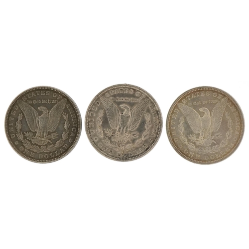 2142 - Three American silver Morgan dollars dates 1883, 1885 and 1890