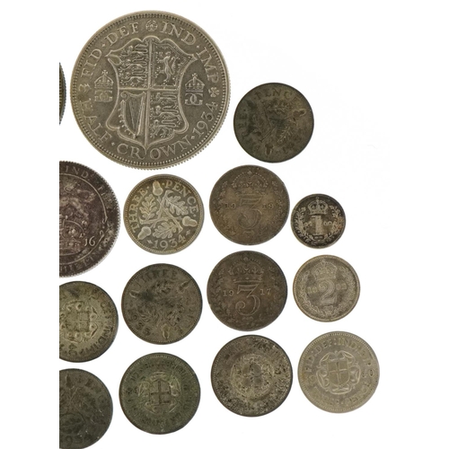 2143 - Pre 1947 British coinage including half crown, shillings and threepence pieces and an Edward VII 190... 