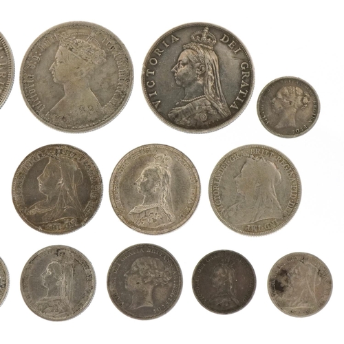 2145 - British Victorian 19th century silver coinage including 1900 shield back half crown, 1873 Gothic flo... 