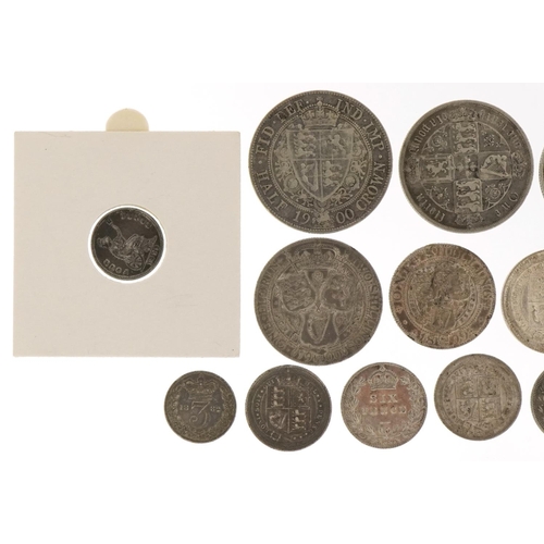 2145 - British Victorian 19th century silver coinage including 1900 shield back half crown, 1873 Gothic flo... 