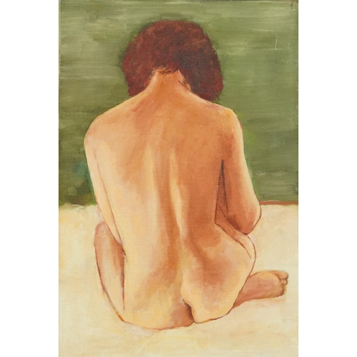 3623 - Seated female nude, 20th century Modern British school oil on board, framed, 43cm x 29cm