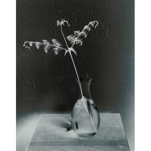 3471 - Vase and flowers on a stool, contemporary polarised photograph, framed and glazed, 23cm x 18cm