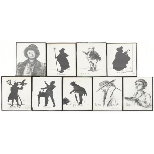 3555 - B Ross-Craig - Collection of pencil drawings and silhouettes including Mr. Pickwick, Fagin and The A... 