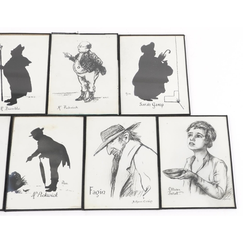 3555 - B Ross-Craig - Collection of pencil drawings and silhouettes including Mr. Pickwick, Fagin and The A... 