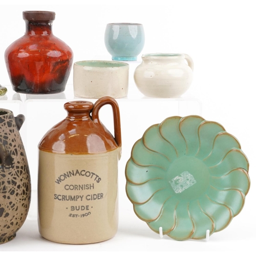 1171 - Vintage and later Studio pottery including Wonnacotts Cornish Scrumpy Cider flagon by Moira, Coll Po... 