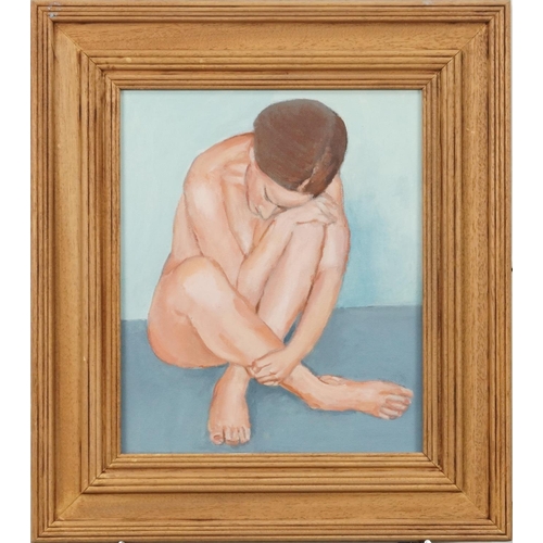 3521 - Seated female nude, 20th century Modern British school oil on canvas, framed, 29cm x 24cm