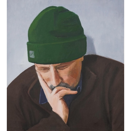 3624 - Portrait of a man, contemporary Modern British school oil on canvas within a pine frame, 51cm x 46cm