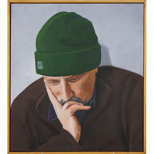 3624 - Portrait of a man, contemporary Modern British school oil on canvas within a pine frame, 51cm x 46cm